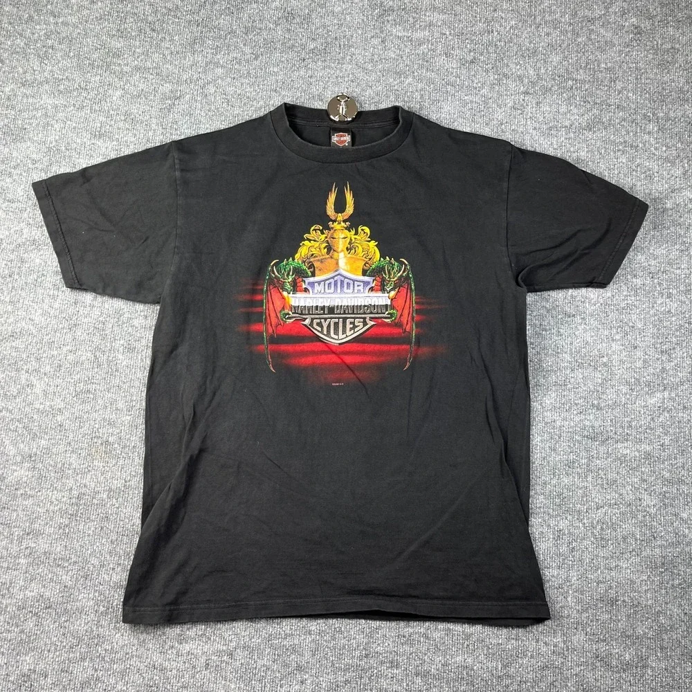 Harley Davidson T Shirt Mens XL Black Knight Gradient Helmet Dragon Orwigsburg